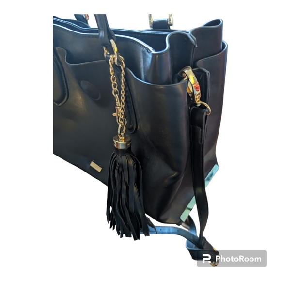 NWOT Aldo Satchel Black with Tassel crossbody and shoulder strap - Picture 2 of 9